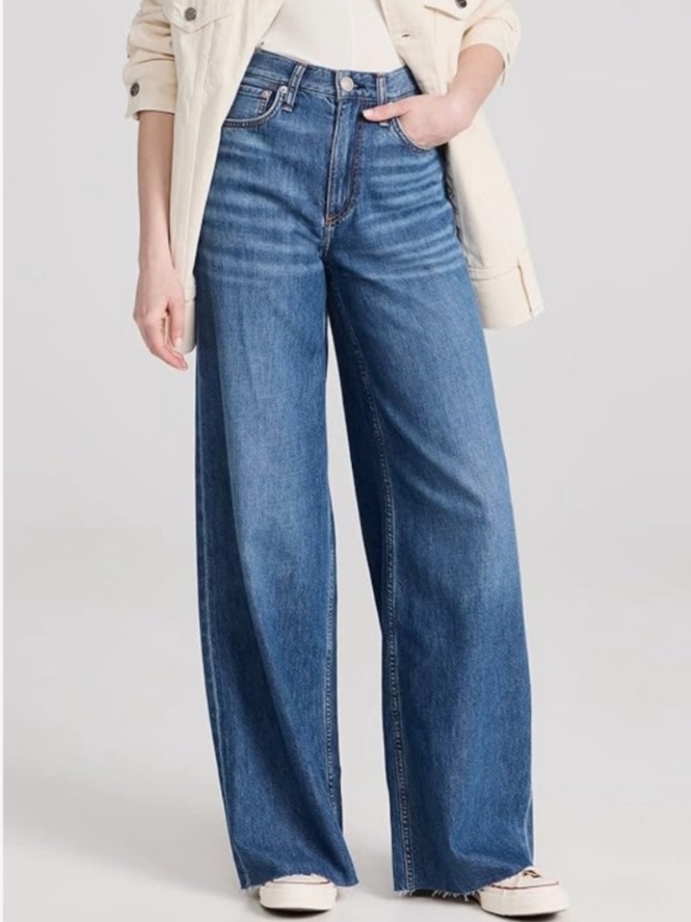 rag & bone Otto Wash Featherweight Wide‑Leg Raw Hem Jeans 30